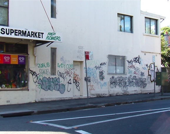 Stylised landscape mural details, Alt St, Ashfield - Image