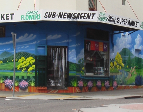 Stylised landscape mural details, Alt St, Ashfield - Image