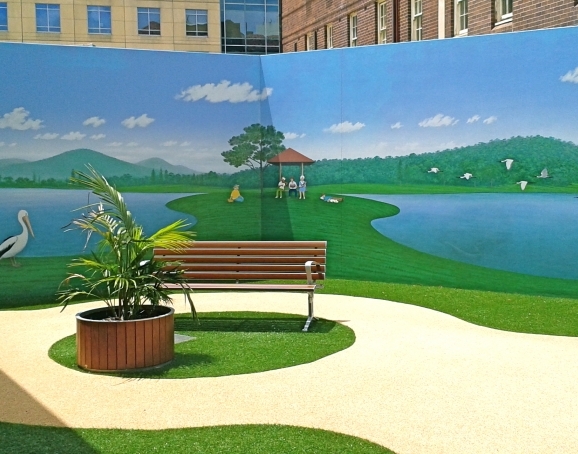 Courtyard wall mural around new Mental Health Centre at St George Hospital Kogarah 27 mtrs long - Image