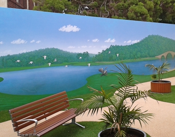Courtyard wall mural around new Mental Health Centre at St George Hospital Kogarah 27 mtrs long - Image